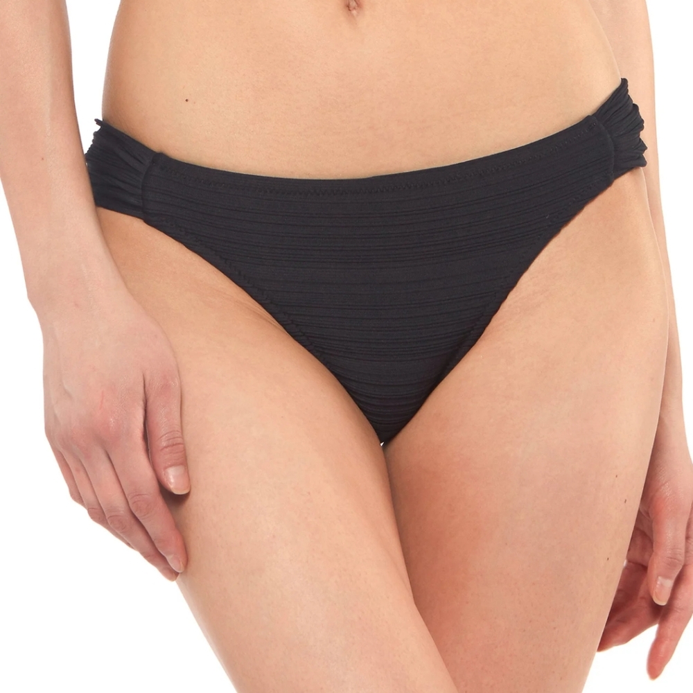 JESSICA SIMPSON | Women's Black Solid Ribbed Side Shirred Hipster Bikini…